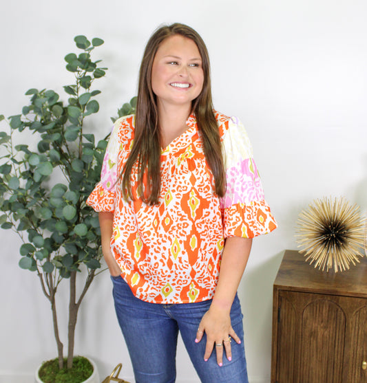 Orange Leopard Blouse RTS