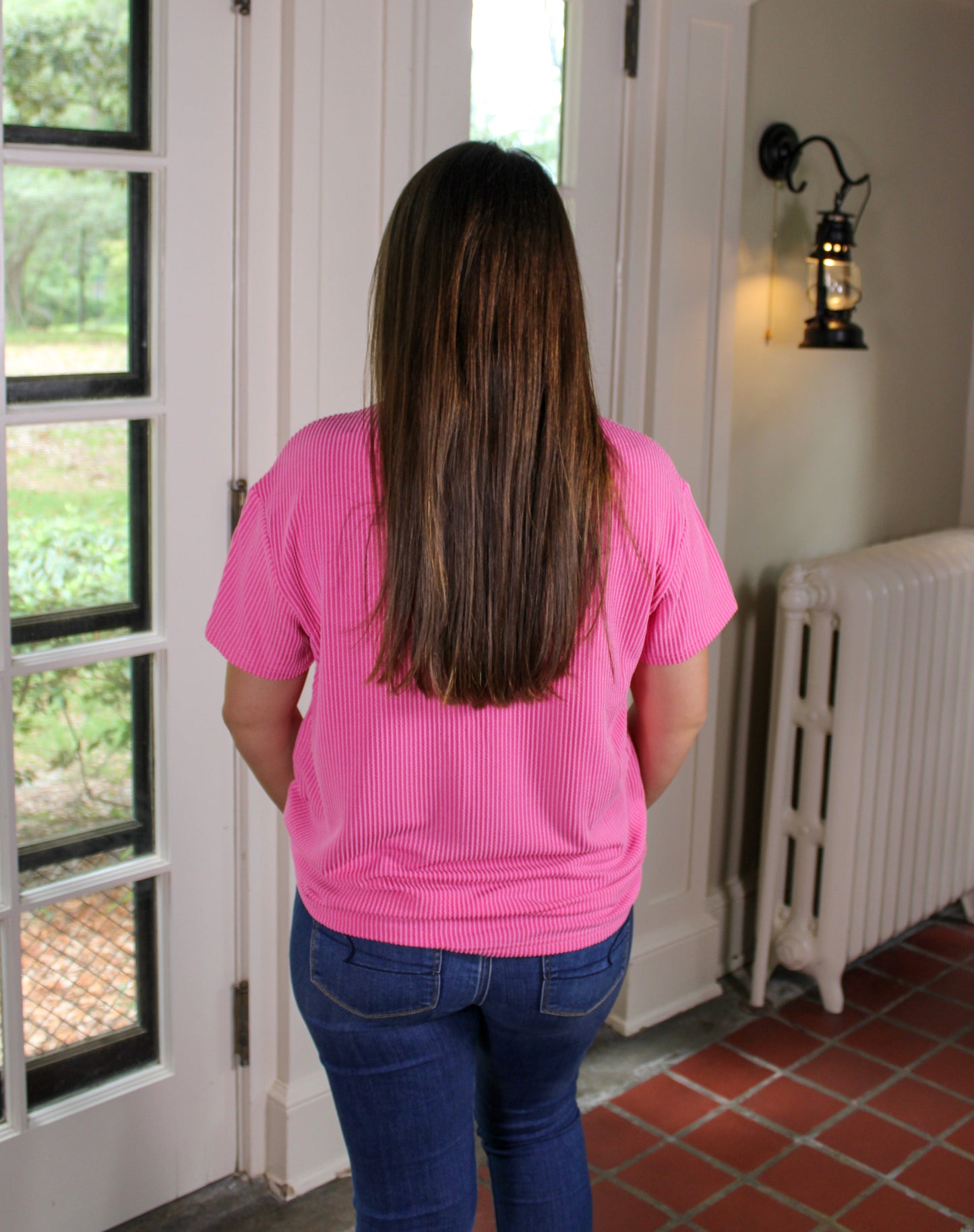 Pink Ribbed Pocket Tee RTS