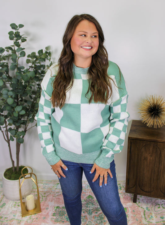 Mint Green Checkered Sweater RTS