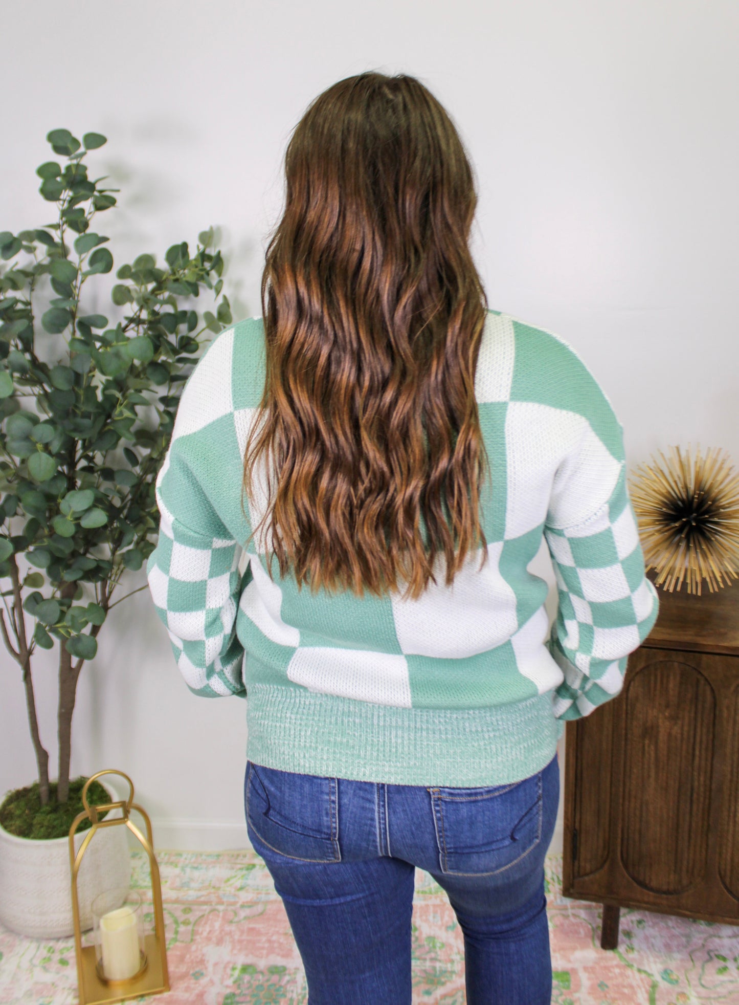 Mint Green Checkered Sweater RTS